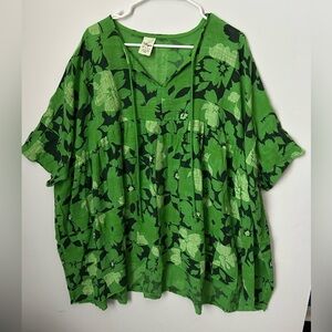 Wiya Green Floral Women's Top Tunic Size U